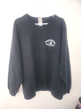 Gildan Black Crewneck Sweatshirt with White Sunrise Bait & Tackle Logo